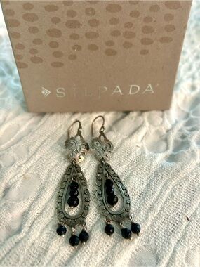 Silpada Retired Sterling Silver Black Agate Chandelier Earrings W2308